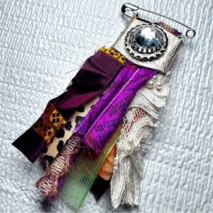 Hand Crafted Multicolor Fabric Brooch with Gem Embellishment 5’ Festival Gypsy